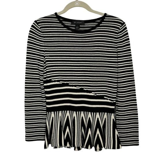 ST. JOHN Zebra Stripe Flare Bottom Wool Blend Sweater Size P/S - Picture 1 of 9